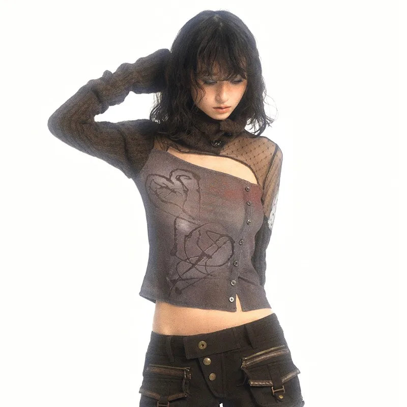 Vintage Patchwork Grunge Knitted Irregular T-Shirt