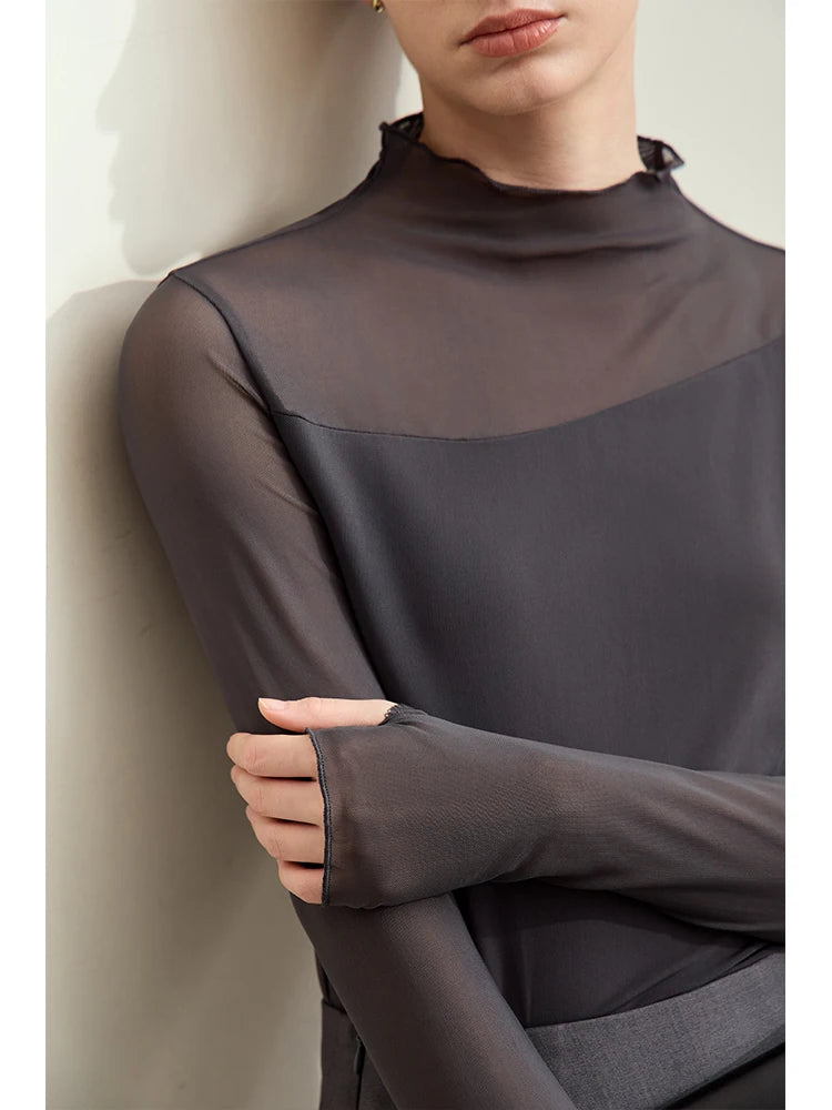 Minimalist Mesh High Neck T-Shirt