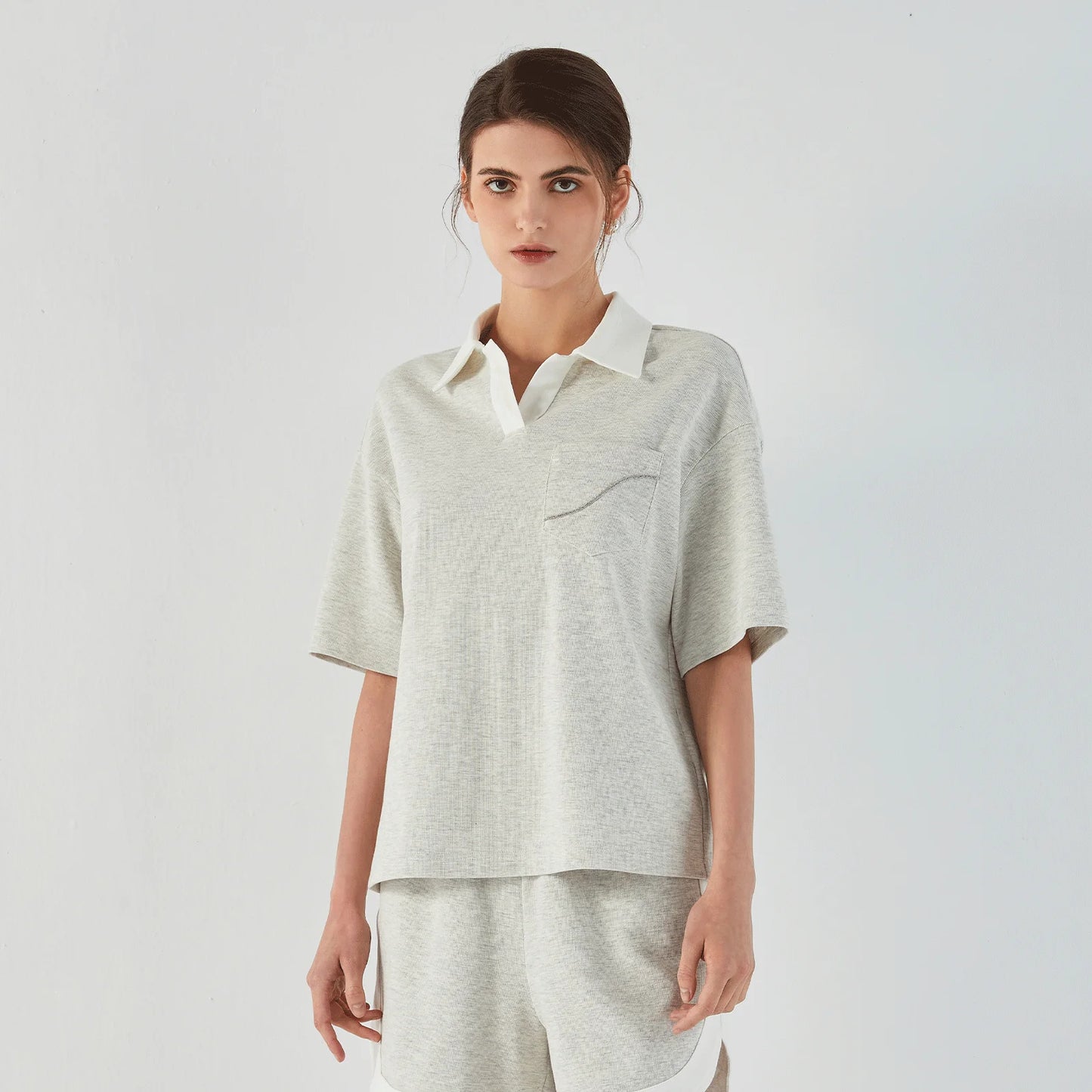 Soft Combed Cotton Lapel Women T-Shirt