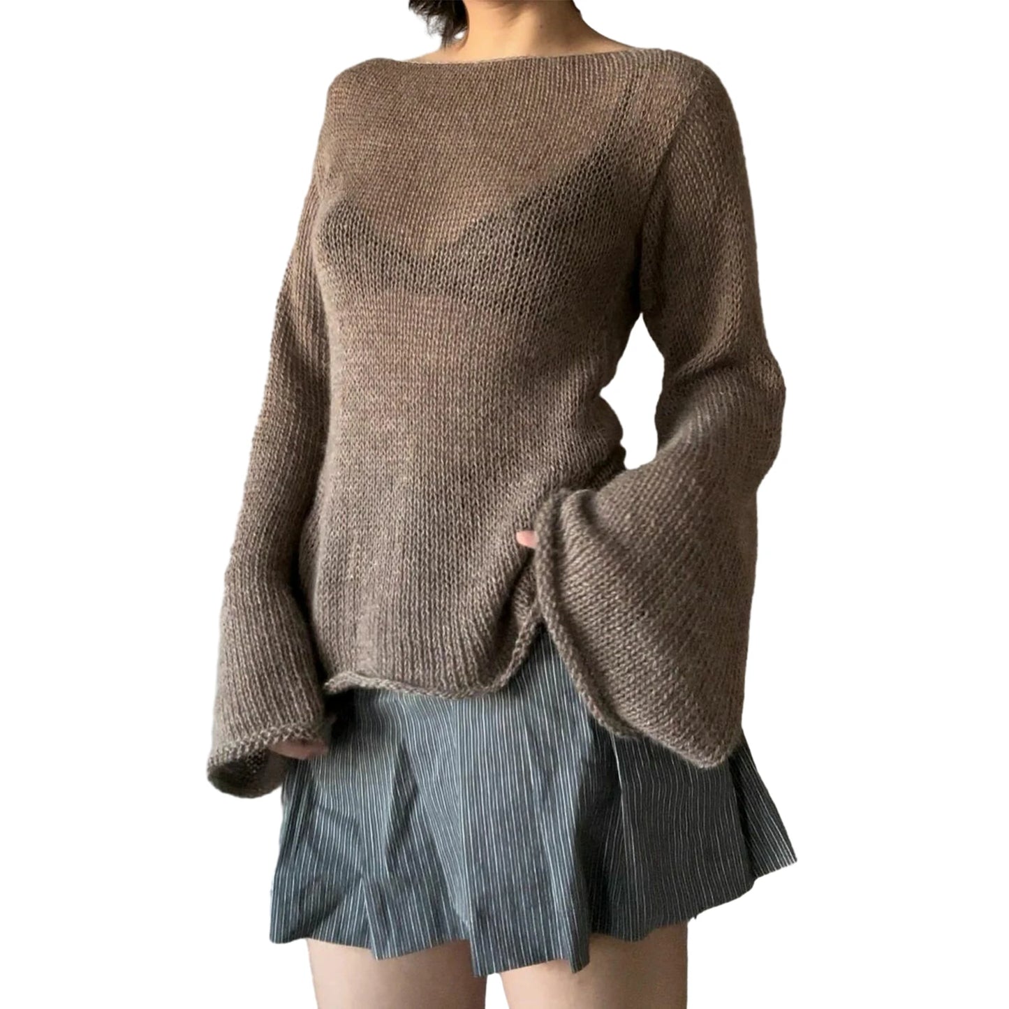 Elegant Knit Boat Neck Sweater T-Shirt