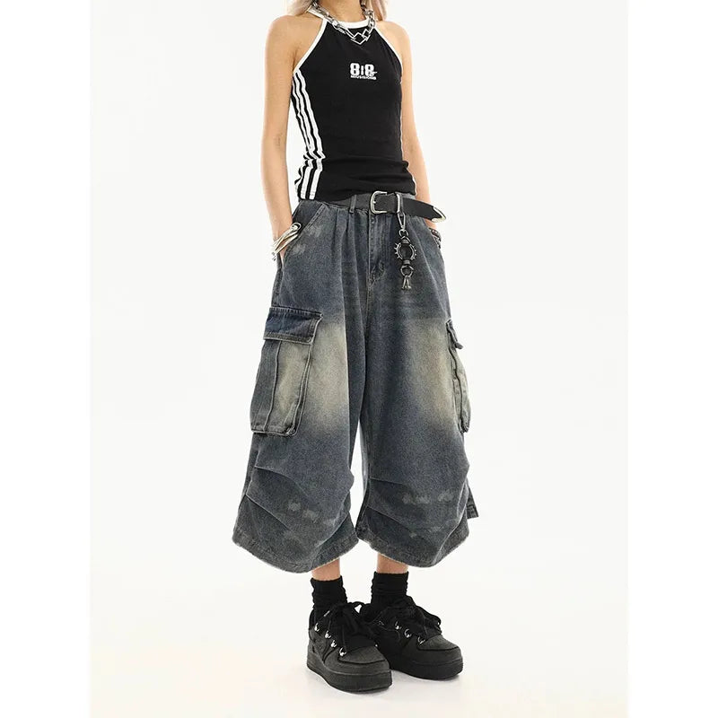 Vintage Washed American Style Pleated Pants