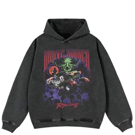 Oversized Black Graphic Hoodie Sweatshirt