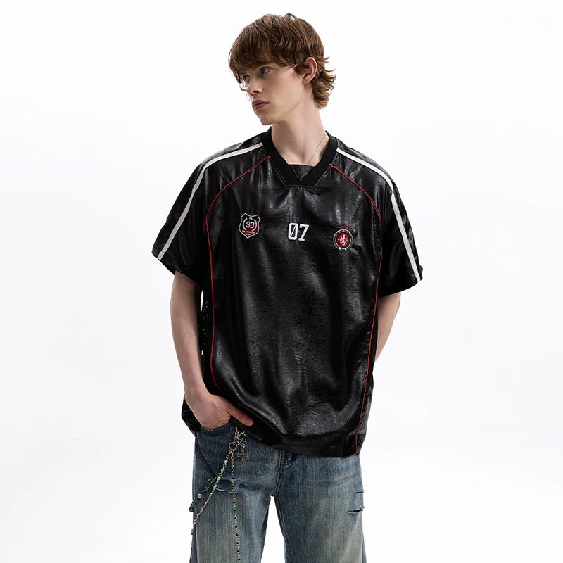 High Quality Embroidered Logo V-Neck T-Shirt