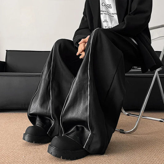 Trendy Zipper Patchwork Wide Leg Pants