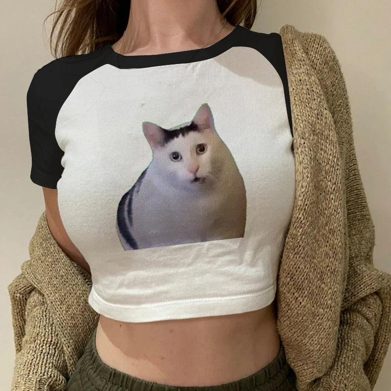 Funny Cat Print Casual Kawai T-Shirt