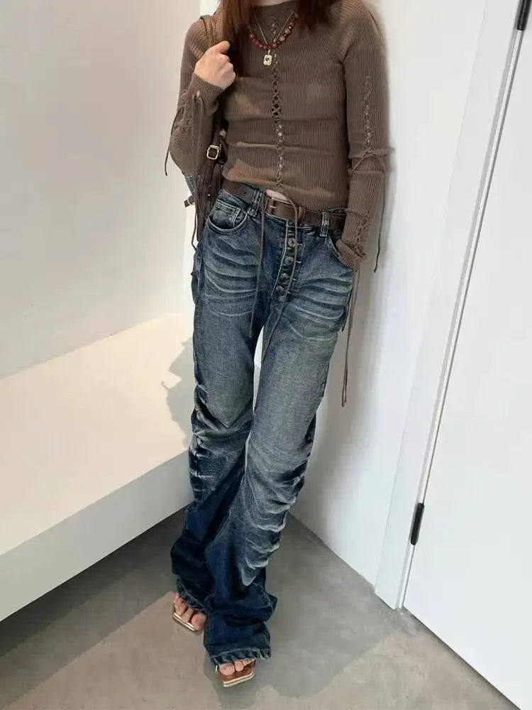 High Waist Washed Distressed Vintage Jeans