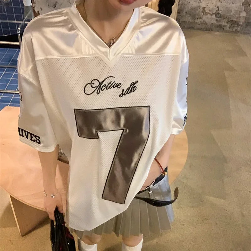Silvery Oversize Hip Hop Graphic T-Shirt