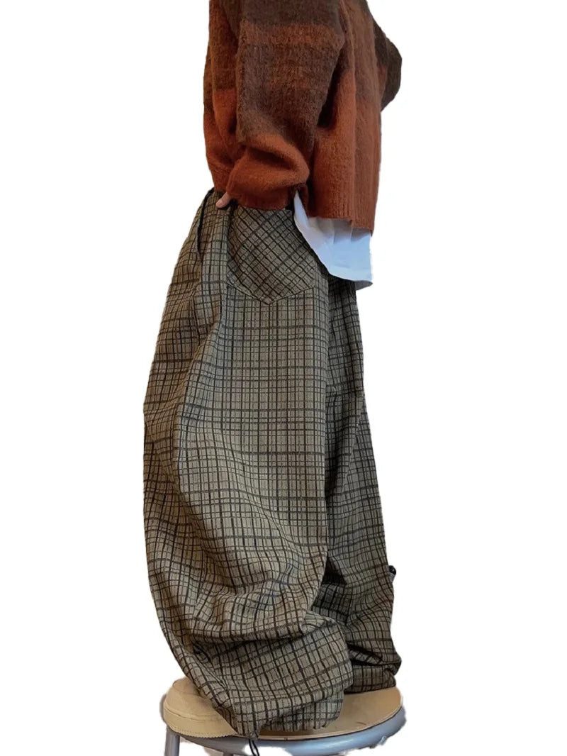 Stylish Oversized Plaid Wide Leg Pants