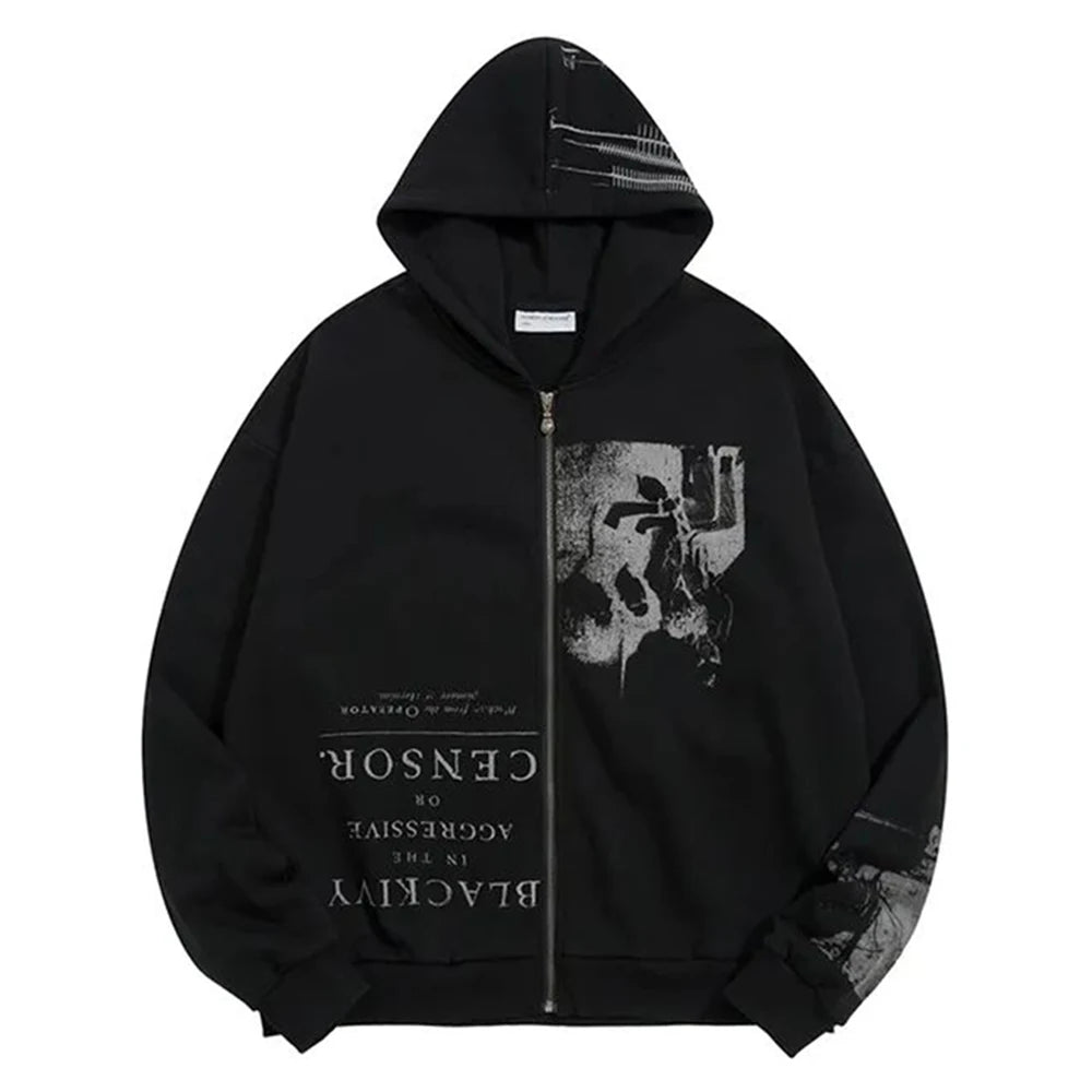 Gothic Punk Zipper Hoodie Autumn Shirt