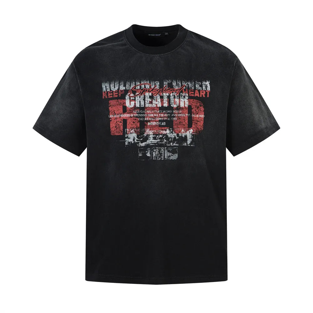 Vintage Distressed Print Short Sleeve T-Shirt