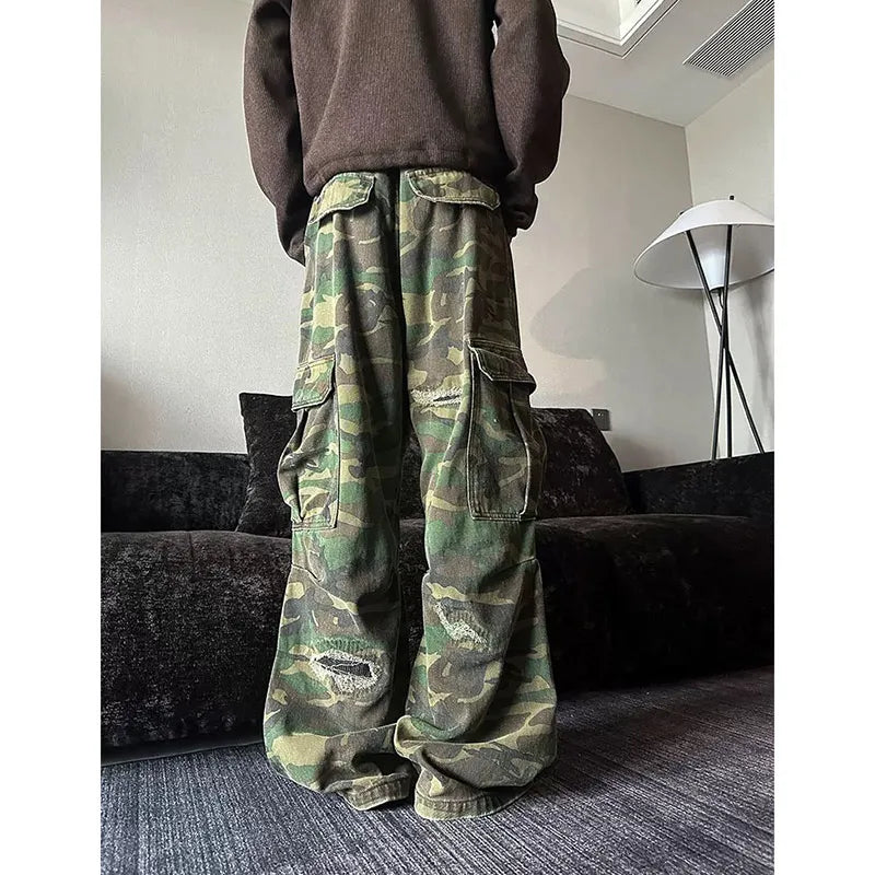 Vintage Patchwork Camouflage Baggy High Jeans