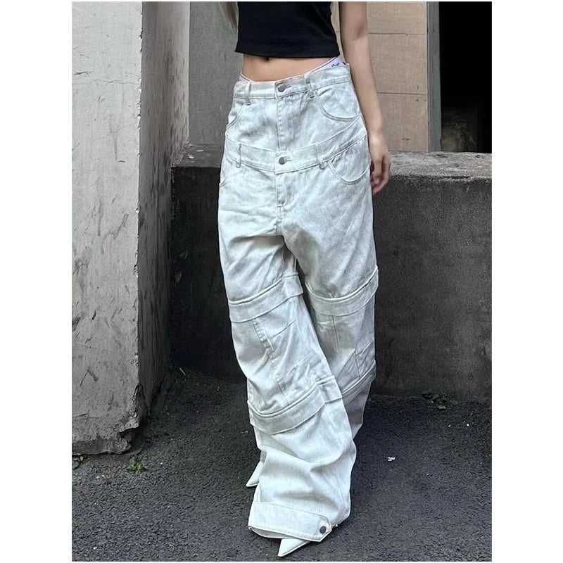 Vintage Beige High Waist Wide Jeans