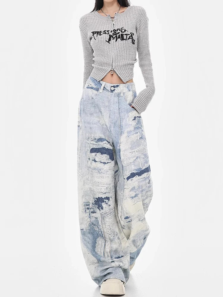 Vintage Washed Tie Dye High Jeans