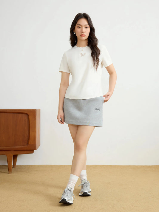 Elegant Mesh Embroidered Shoulder T-Shirt