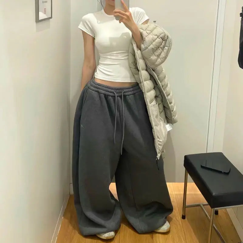Vintage Wide Leg Sweatpants Women Pants
