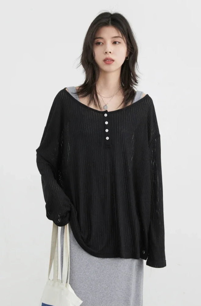 Slightly Transparent Korean Chic Women's T-Shirt