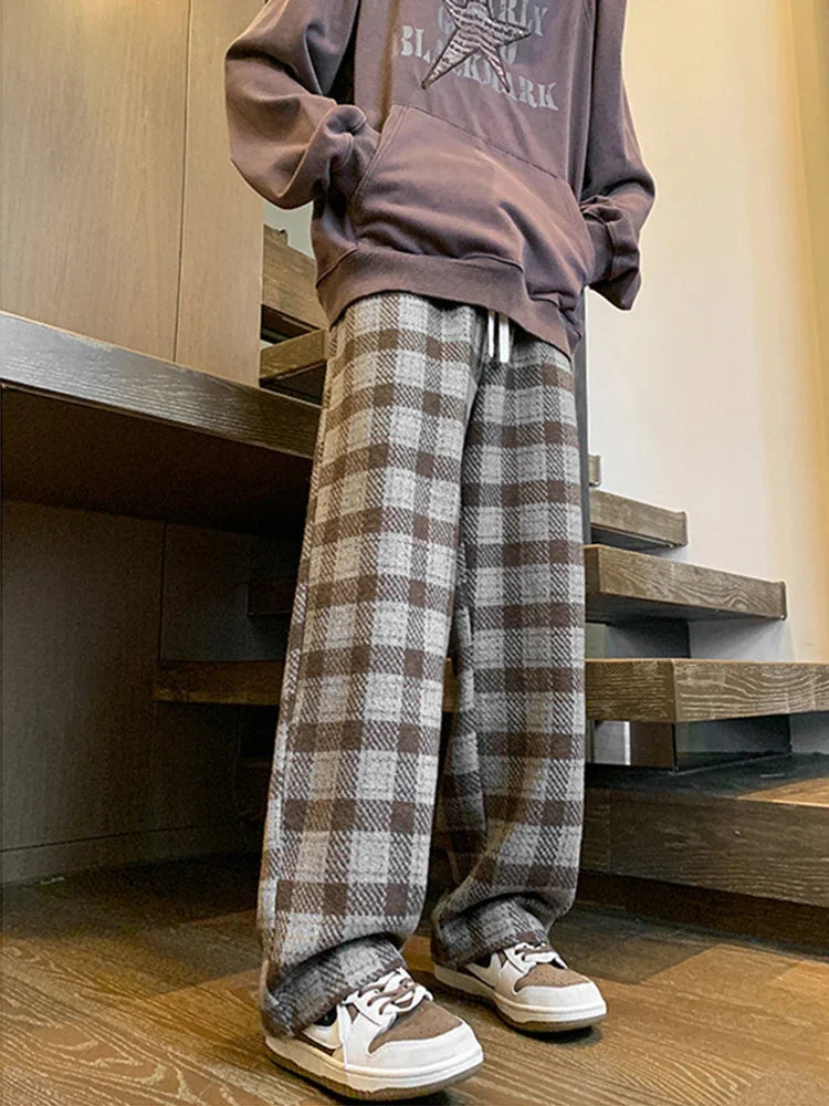 Plaid Baggy Woolen Pants Autumn Pants