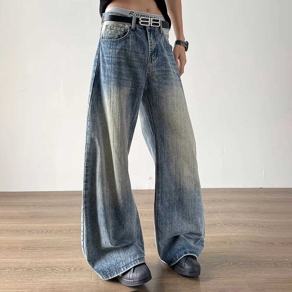American Retro Washed Solid Color Jeans