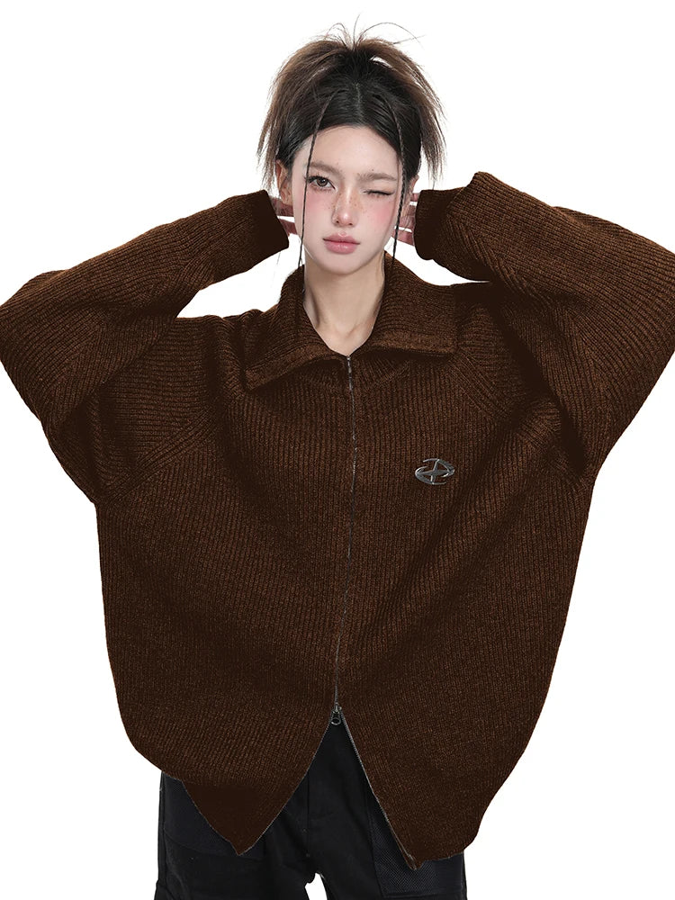 Cozy Knitted Zip Cardigan Sweater Outerwear