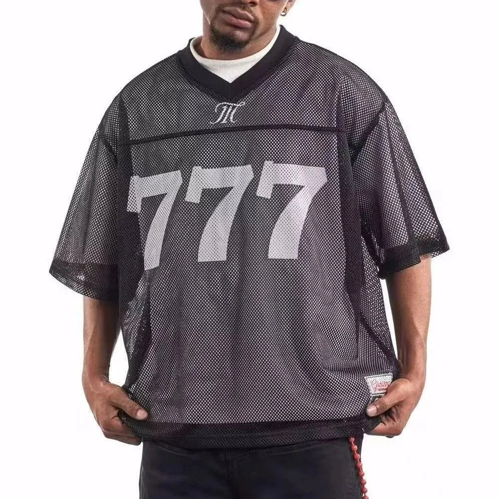 Breathable Mesh Hollow Short-Sleeved Retro T-Shirt