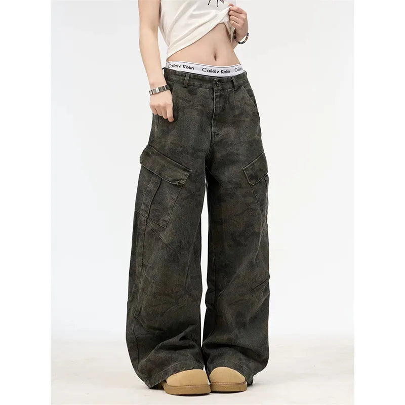 Vintage Military Green High Waist Jeans