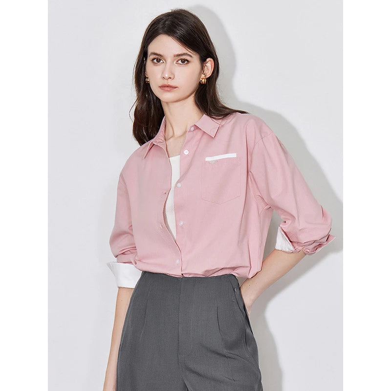 Contrasting Color Pocket Blouse Shirt