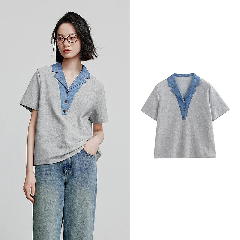 Vibrant Color Block Polo Collar T-Shirt
