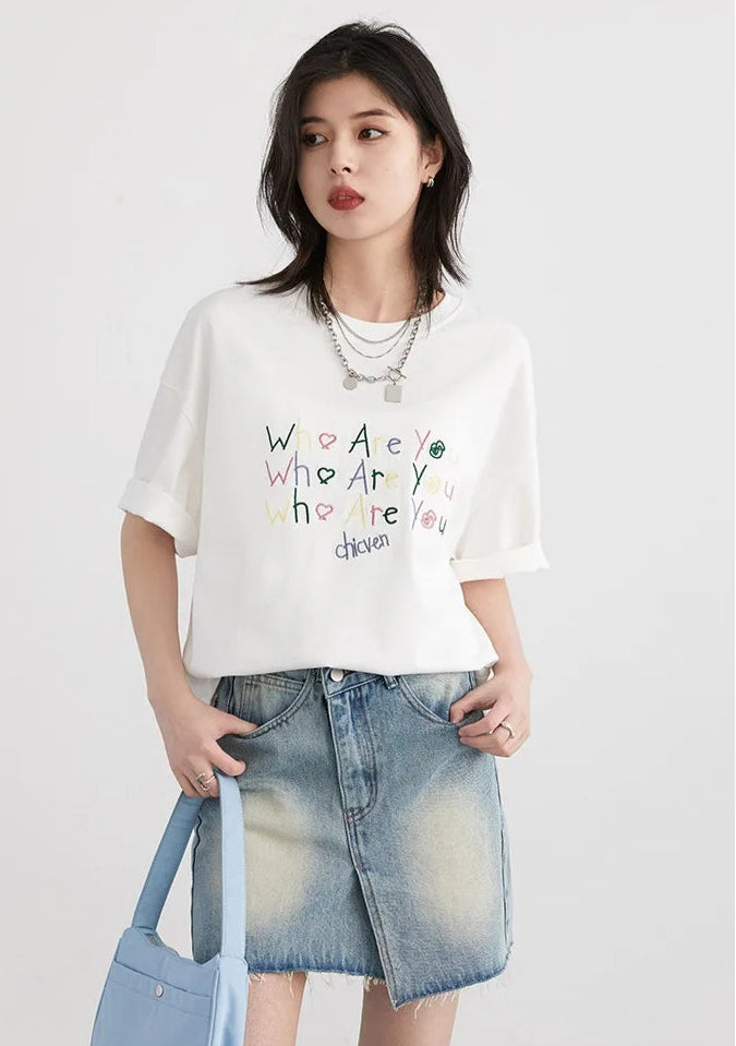 Stylish Loose Fit Embroidered T-Shirt