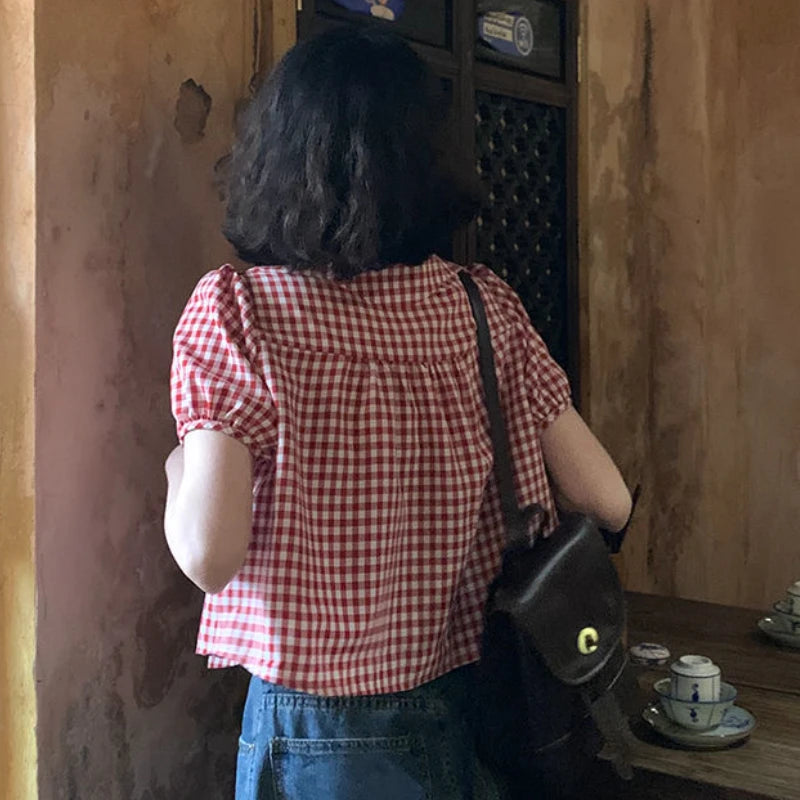 Vintage Red Plaid Girlish Chic Shirt