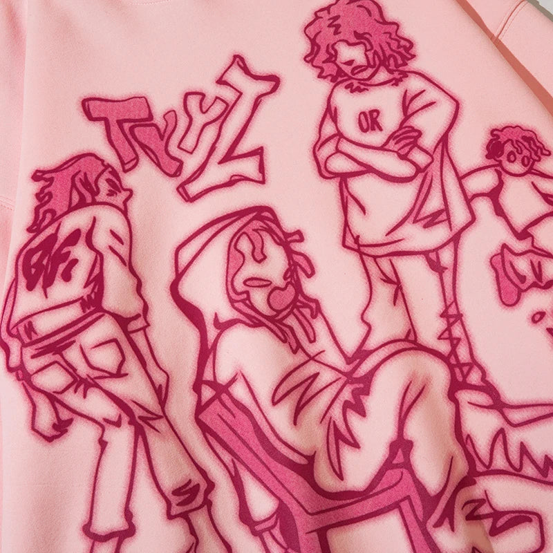 Funny Cartoon Graphic Pink Hoodie Shirt