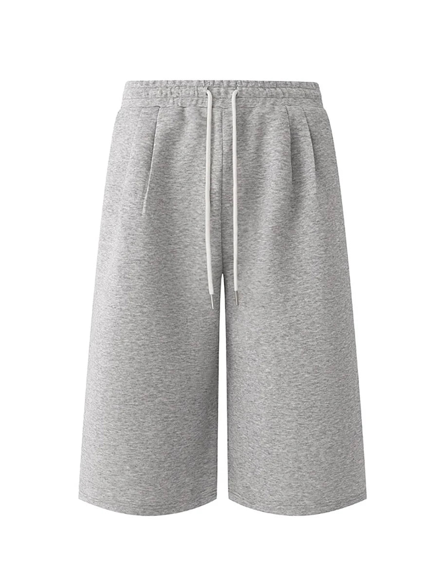 Soft Grey Loose Drawstring Calf-Length Shorts