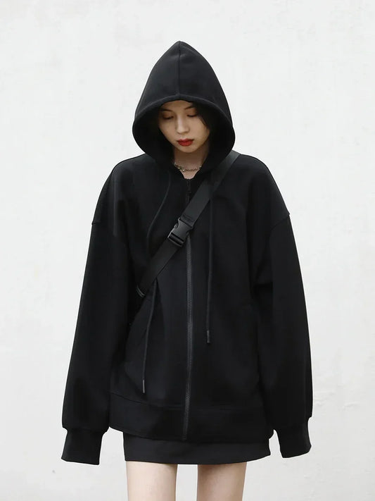 Elegant Solid Loose Hooded Sweatshirt