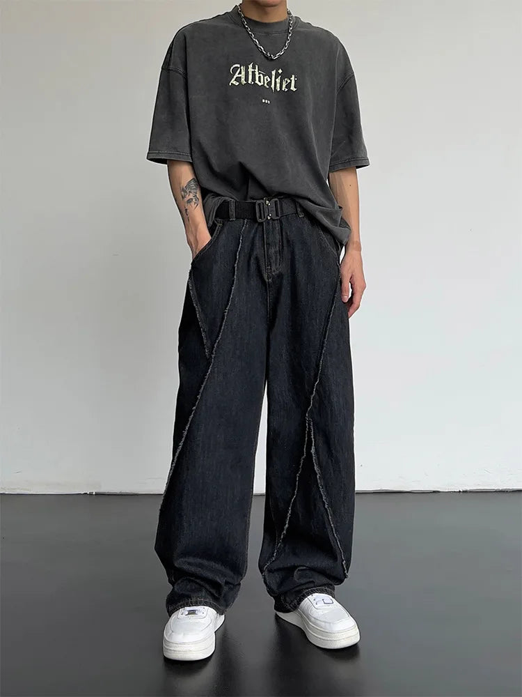 Oversized Distressed Patchwork Denim Pants Jeans