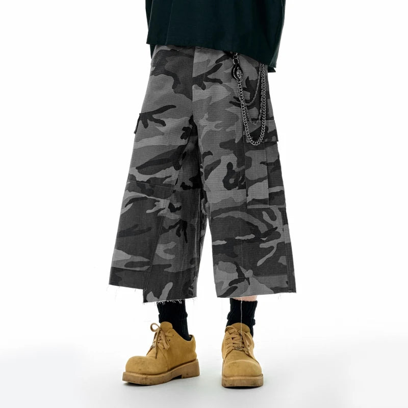 Trendy American Plaid Camo Cargo Pants