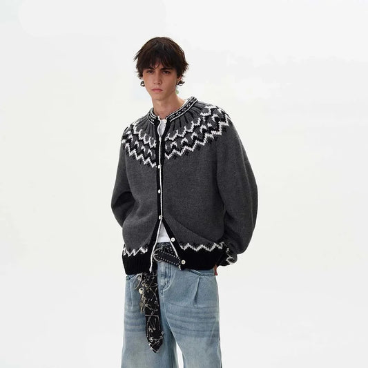 Velvet Contrast Knit Cardigan Sweater