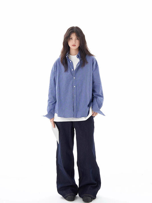 Blue Plaid Chic Loose Sleeve Shirt
