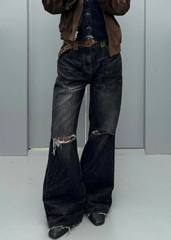 Black Retro Hole Punched High Jeans