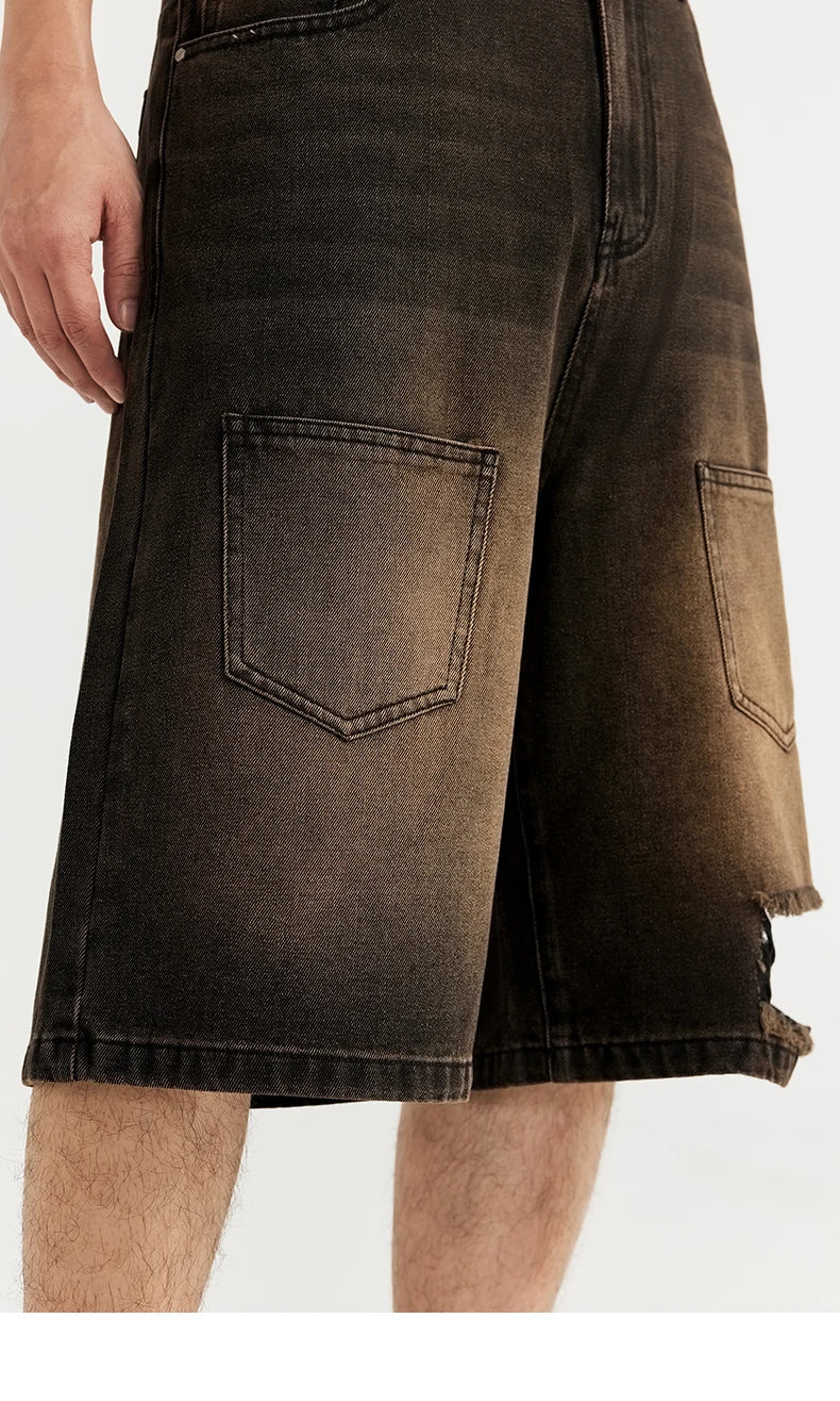 Vintage Ripped Distressed Cargo Denim Shorts