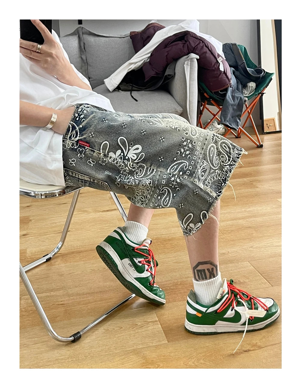 Vintage Cashew Print Raw Edge shorts