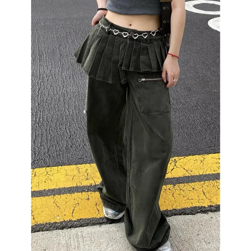 Green High Waist Vintage Korean Jeans