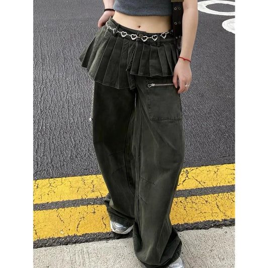 Green High Waist Vintage Korean Jeans