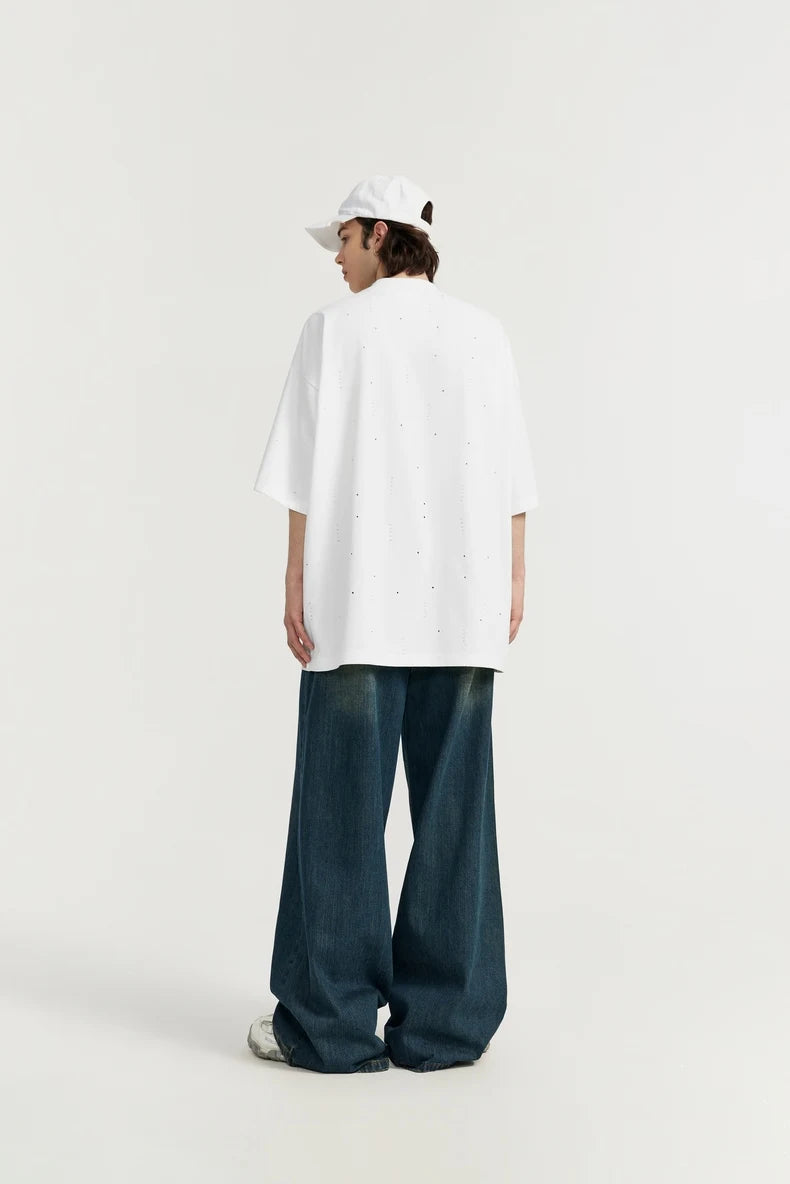 Heavyweight Ripped Mock Neck Cotton T-Shirt