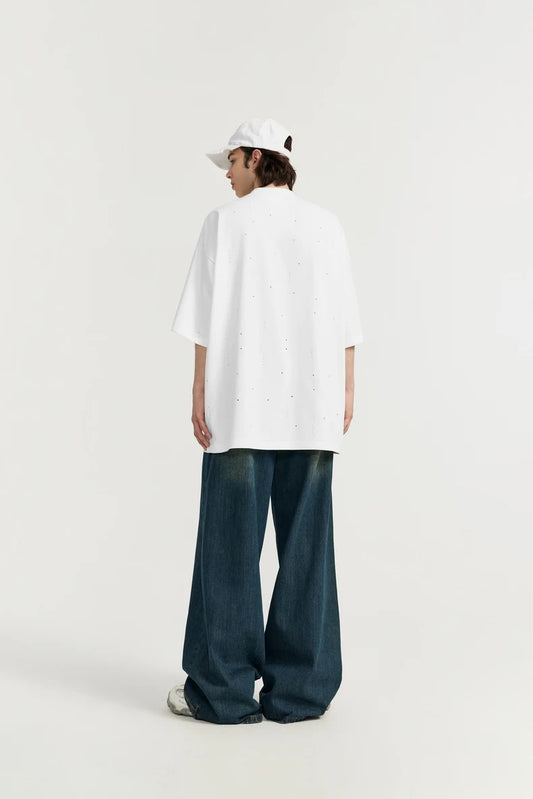 Heavyweight Ripped Mock Neck Cotton T-Shirt