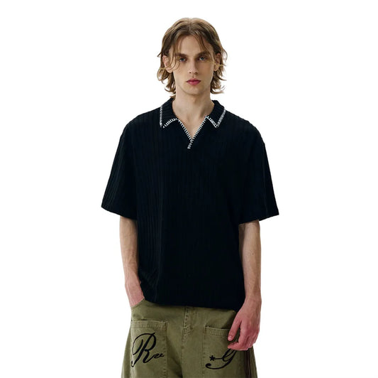 Loose Knitted Lapel Short Sleeve T-Shirt