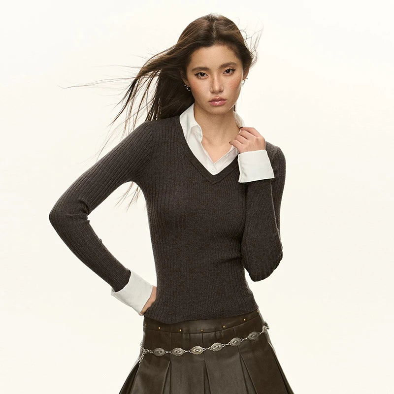 Color Contrast Patchwork Slimming Lapel T-shirts