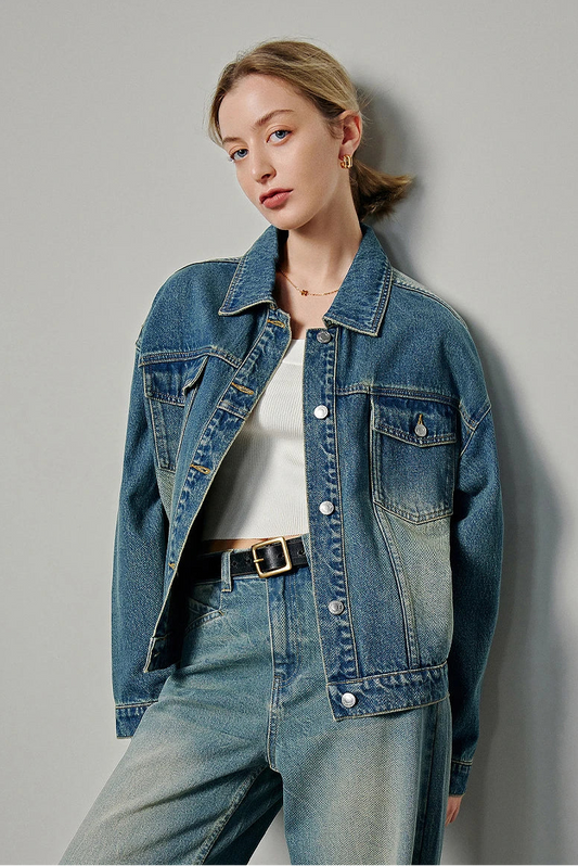 Stylish Single Breasted Denim Jacket Jeans