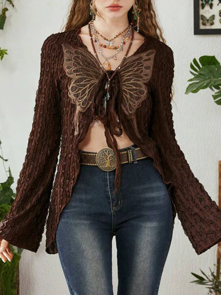 Butterfly Patchwork Lace Cardigan Aesthetics T-Shirt