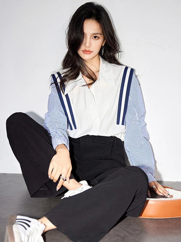 Chic Striped Contrast Color Casual Shirt