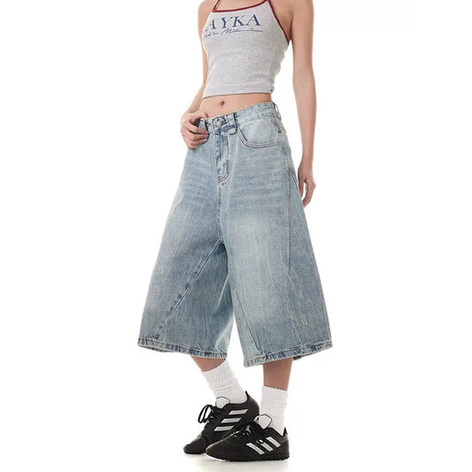 Distressed High Waist Denim Shorts