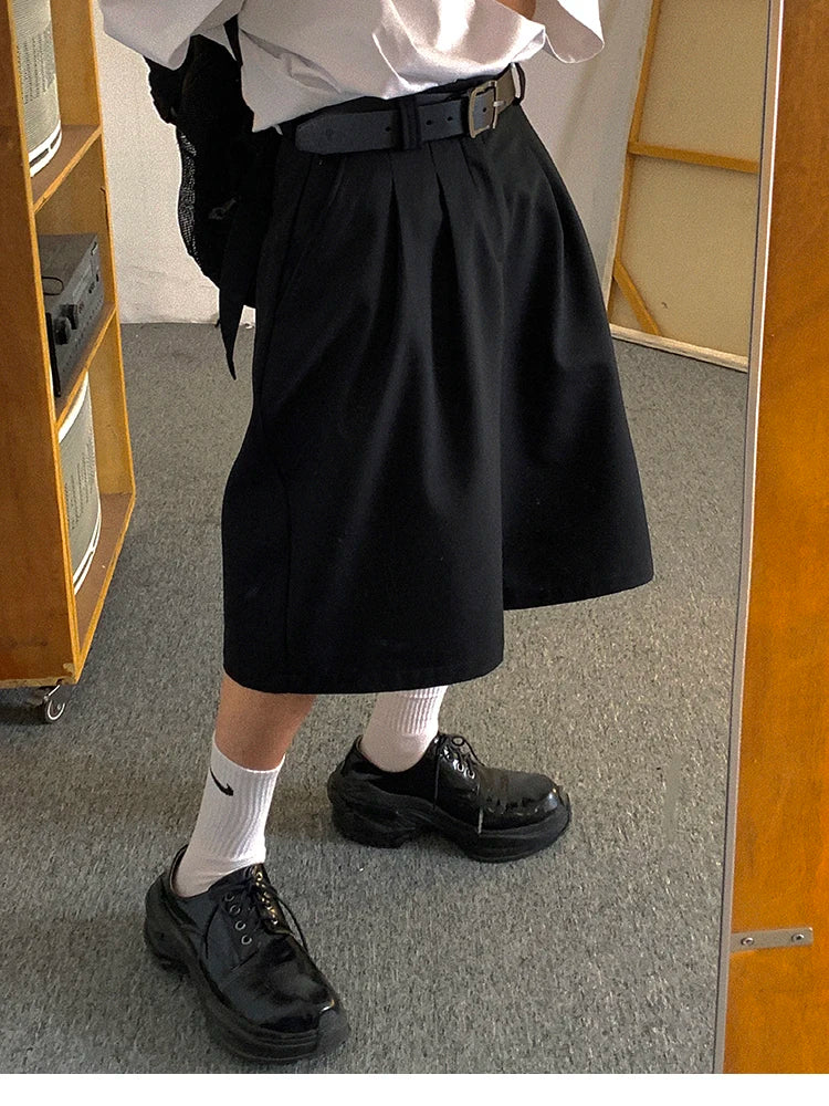 Black Loose Casual Pleated High Shorts